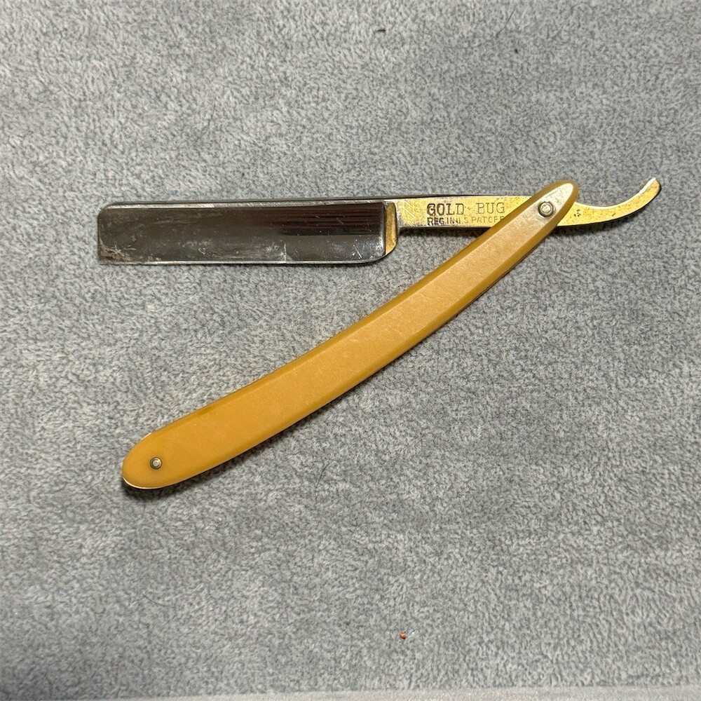 Vintage Gold Bug Straight Razor R. Drossner Inc. New York Amber Handle